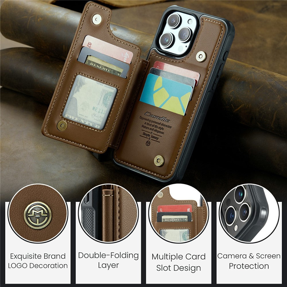 For iPhone 16 Pro Max Phone Case CASEME C22 Leather Back Cover with RFID Blocking Card Slots