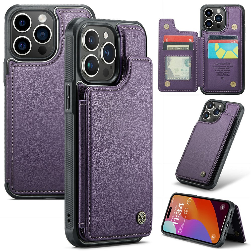 For iPhone 16 Pro Max Phone Case CASEME C22 Leather Back Cover with RFID Blocking Card Slots