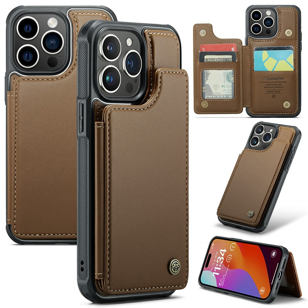 For iPhone 16 Pro Phone Case CASEME C22 Leather Back Cover with RFID Blocking Card Slots