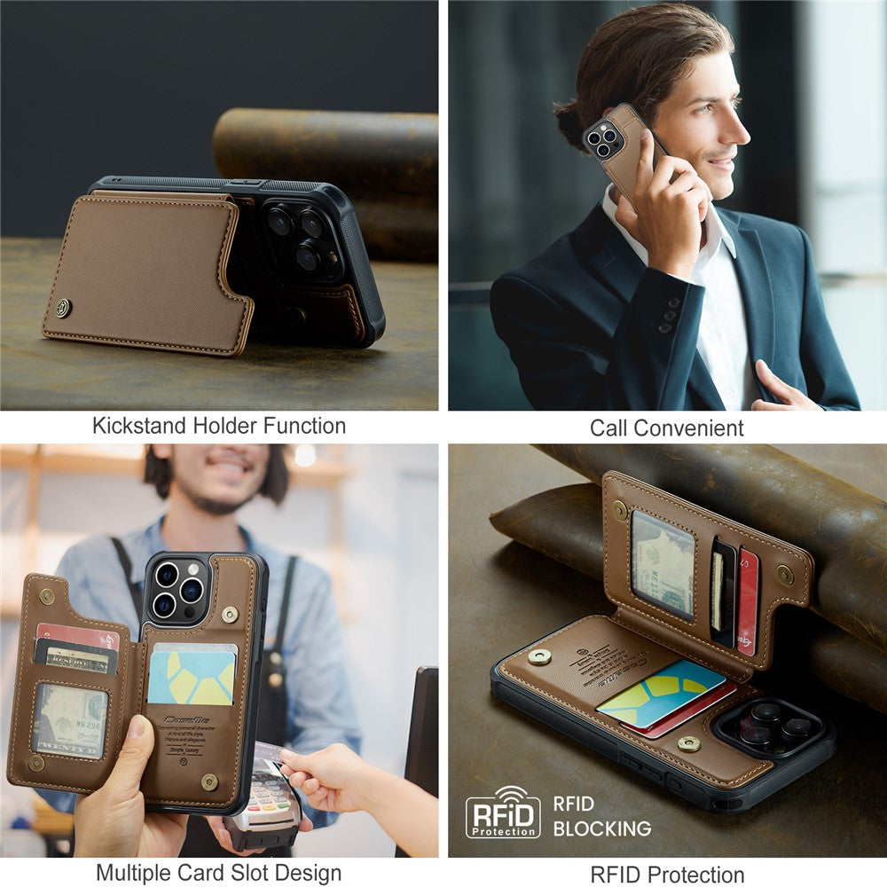 For iPhone 16 Pro Phone Case CASEME C22 Leather Back Cover with RFID Blocking Card Slots
