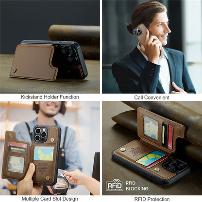 For iPhone 16 Pro Phone Case CASEME C22 Leather Back Cover with RFID Blocking Card Slots