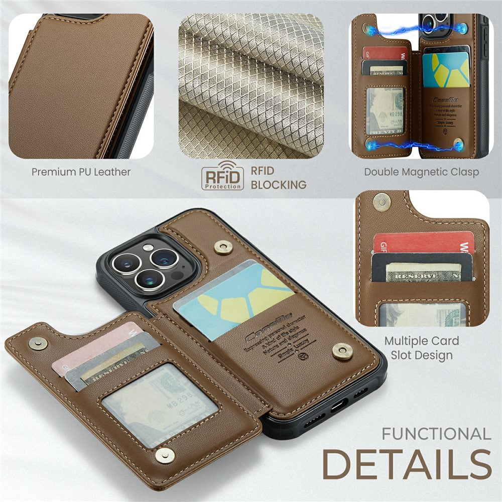 For iPhone 16 Pro Phone Case CASEME C22 Leather Back Cover with RFID Blocking Card Slots