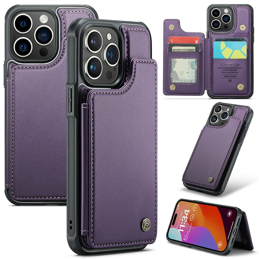 For iPhone 16 Pro Phone Case CASEME C22 Leather Back Cover with RFID Blocking Card Slots