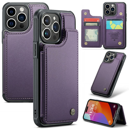 For iPhone 16 Pro Phone Case CASEME C22 Leather Back Cover with RFID Blocking Card Slots