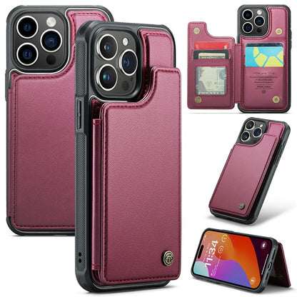 For iPhone 16 Pro Phone Case CASEME C22 Leather Back Cover with RFID Blocking Card Slots