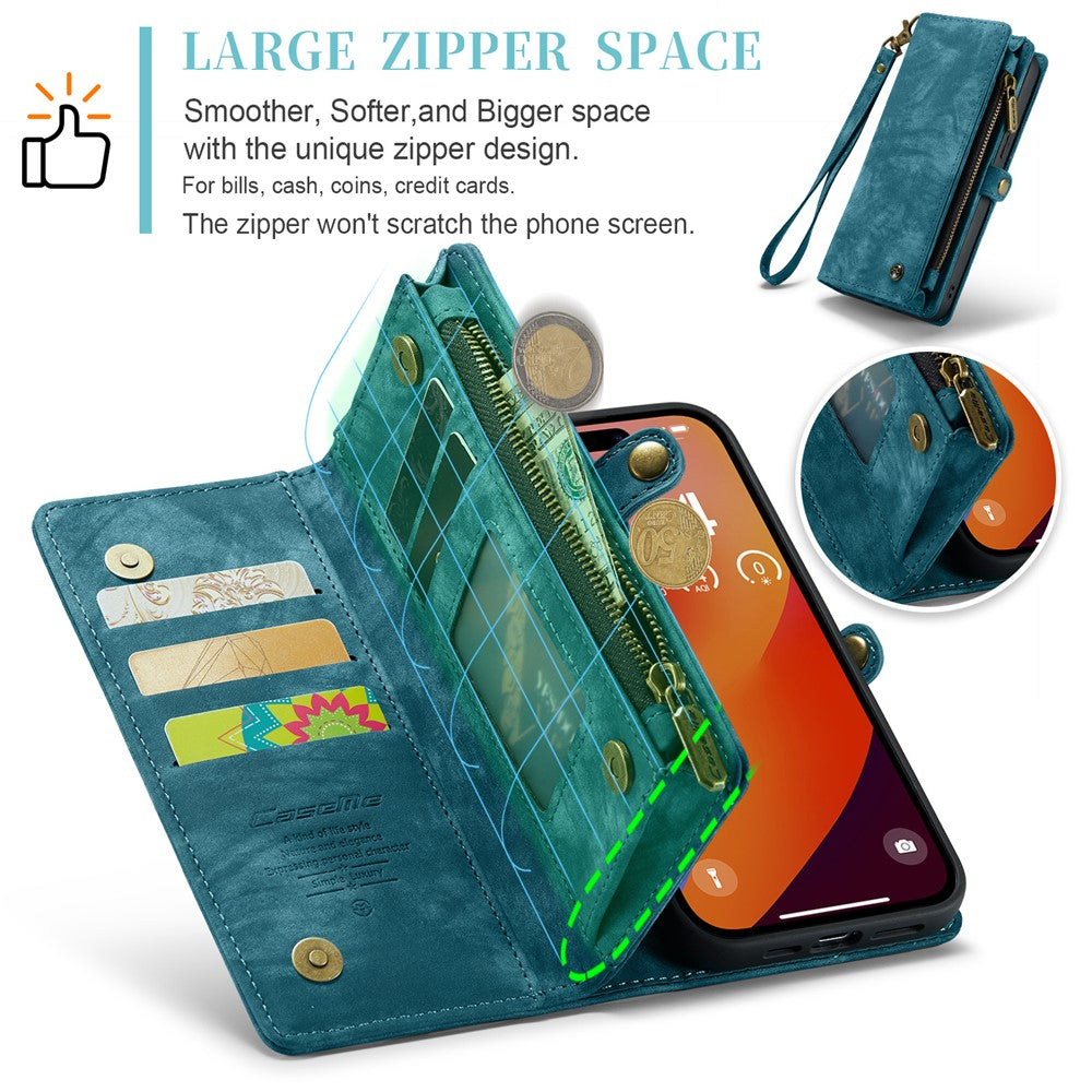 For iPhone 16 Pro Phone Cases CASEME 008 Leather Cover with Detachable Wallet and Strap