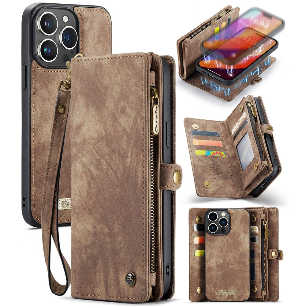 For iPhone 16 Pro Phone Cases CASEME 008 Leather Cover with Detachable Wallet and Strap