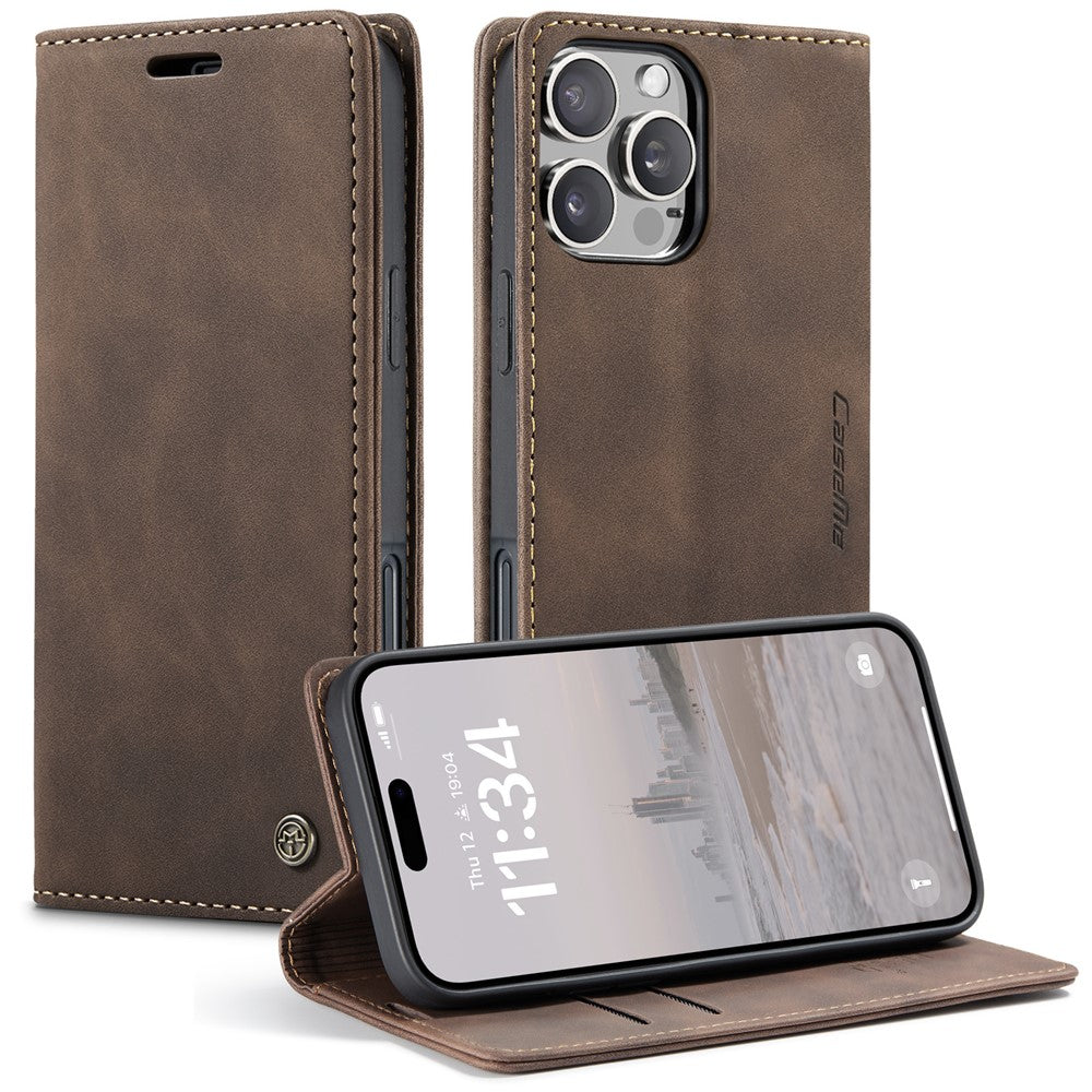 CASEME 013 Series For iPhone 16 Pro Max Case Card Holder Stand Leather Phone Cover
