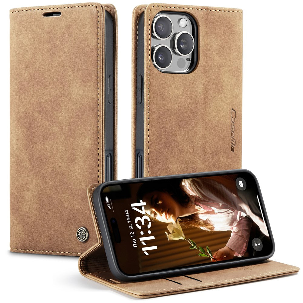 CASEME 013 Series For iPhone 16 Pro Max Case Card Holder Stand Leather Phone Cover