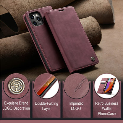CASEME 013 Series For iPhone 16 Pro Case Card Holder Stand Leather Phone Cover