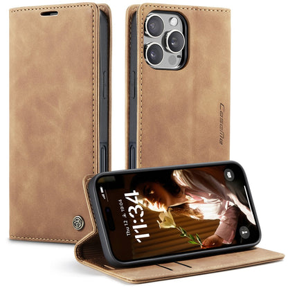 CASEME 013 Series For iPhone 16 Pro Case Card Holder Stand Leather Phone Cover