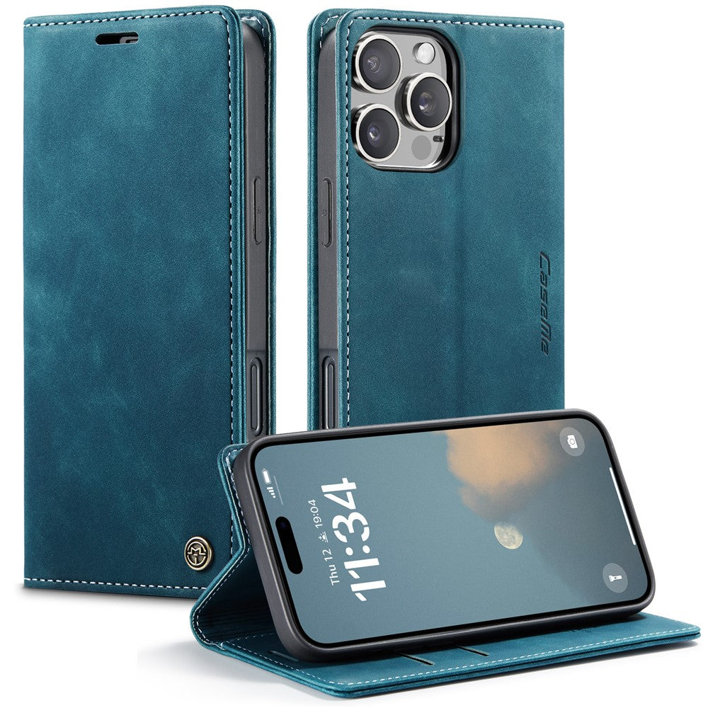 CASEME 013 Series For iPhone 16 Pro Case Card Holder Stand Leather Phone Cover