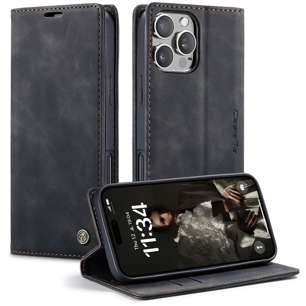 CASEME 013 Series For iPhone 16 Pro Case Card Holder Stand Leather Phone Cover