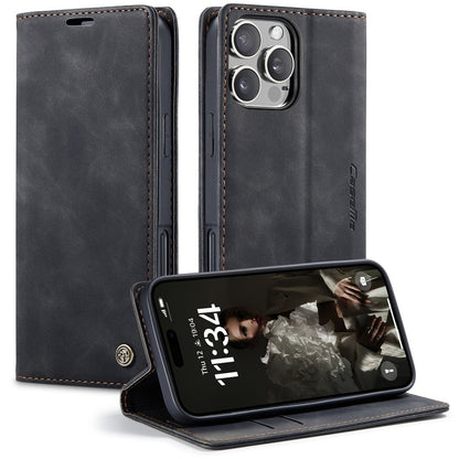 CASEME 013 Series For iPhone 16 Pro Case Card Holder Stand Leather Phone Cover