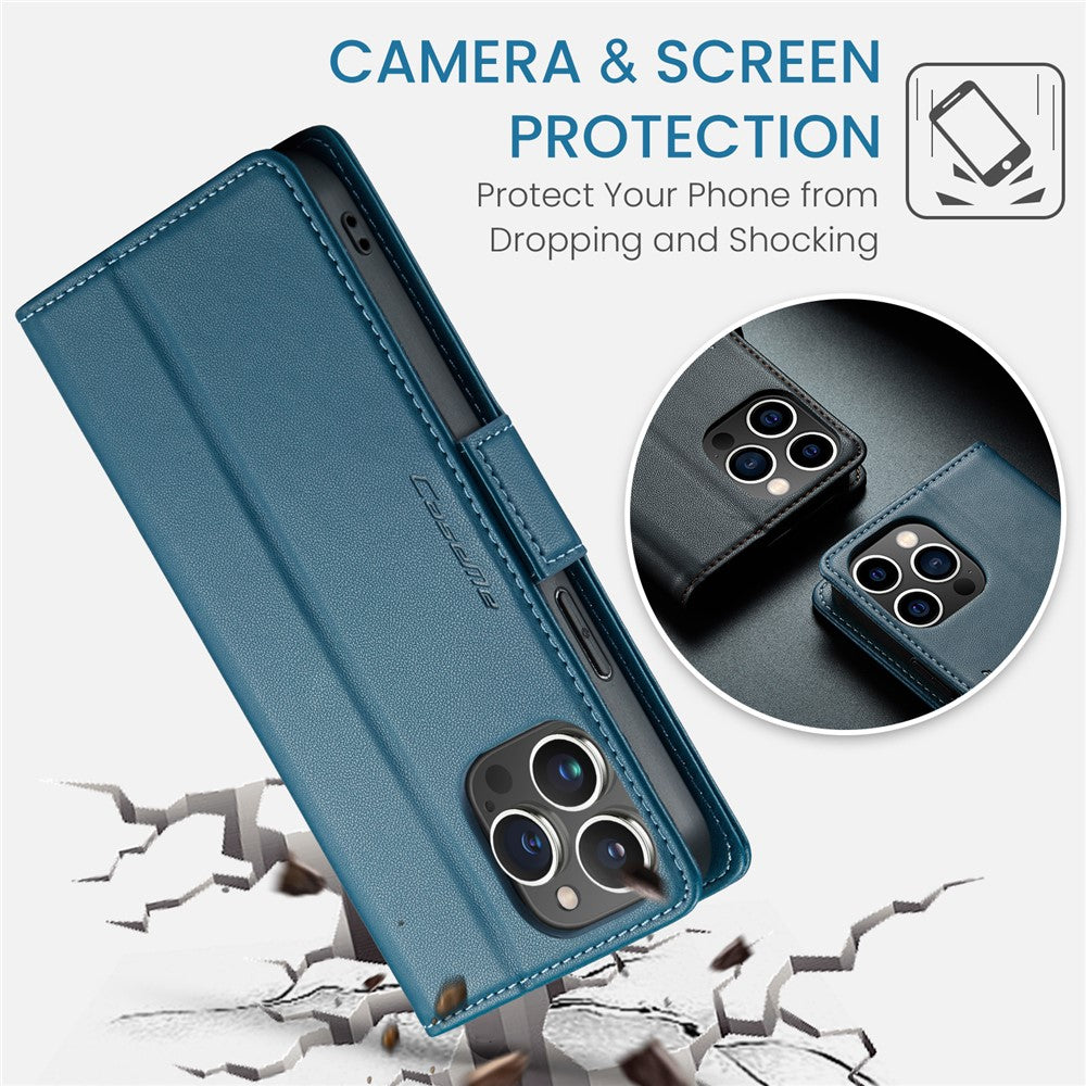 For iPhone 16 Pro Max Leather Case CASEME 023 RFID Blocking 3 Card Slot Mobile Cover