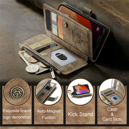 For iPhone 16 Pro Phone Cases with Strap CASEME C30 Zipper Multiple Card Holder PU Leather Cover