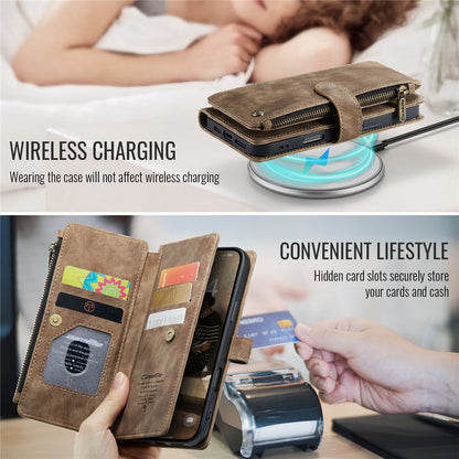 For iPhone 16 Pro Phone Cases with Strap CASEME C30 Zipper Multiple Card Holder PU Leather Cover