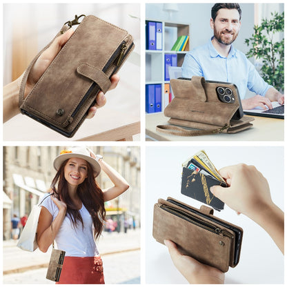 For iPhone 16 Pro Phone Cases with Strap CASEME C30 Zipper Multiple Card Holder PU Leather Cover