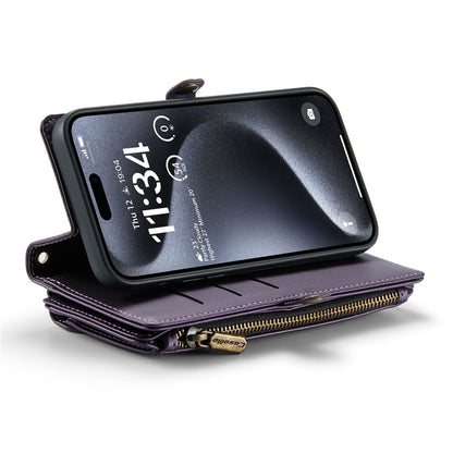 For iPhone 16 Pro Leather Case CASEME C36 Zipper Multiple Card Slots Phone Cover with Straps