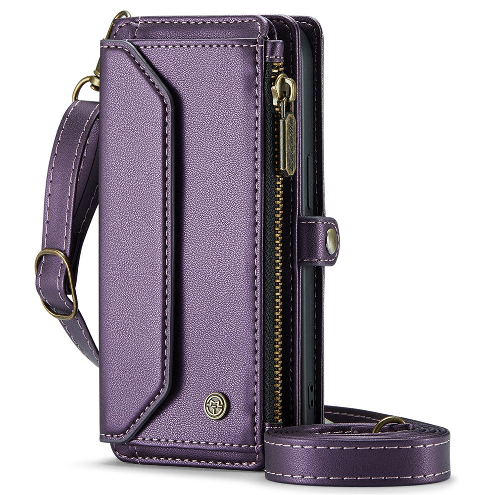 For iPhone 16 Pro Leather Case CASEME C36 Zipper Multiple Card Slots Phone Cover with Straps