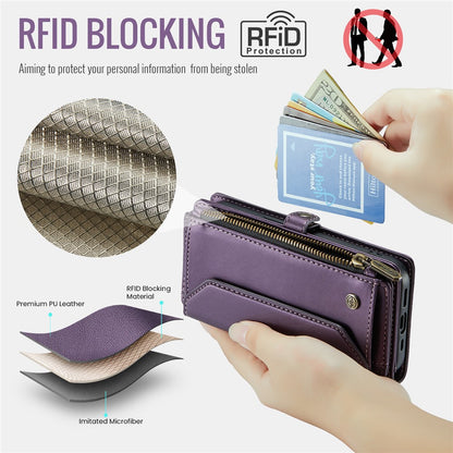 For iPhone 16 Pro Leather Case CASEME C36 Zipper Multiple Card Slots Phone Cover with Straps