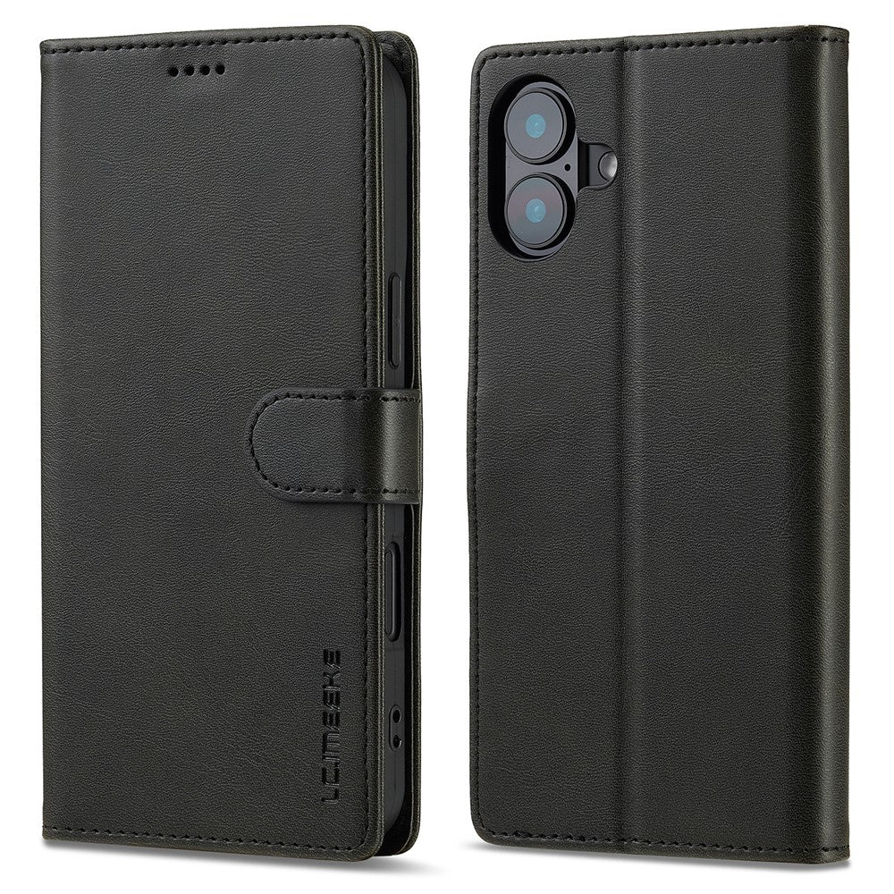 LC.IMEEKE For iPhone 16 Case Calf Texture PU Leather Stand Wallet Phone Cover