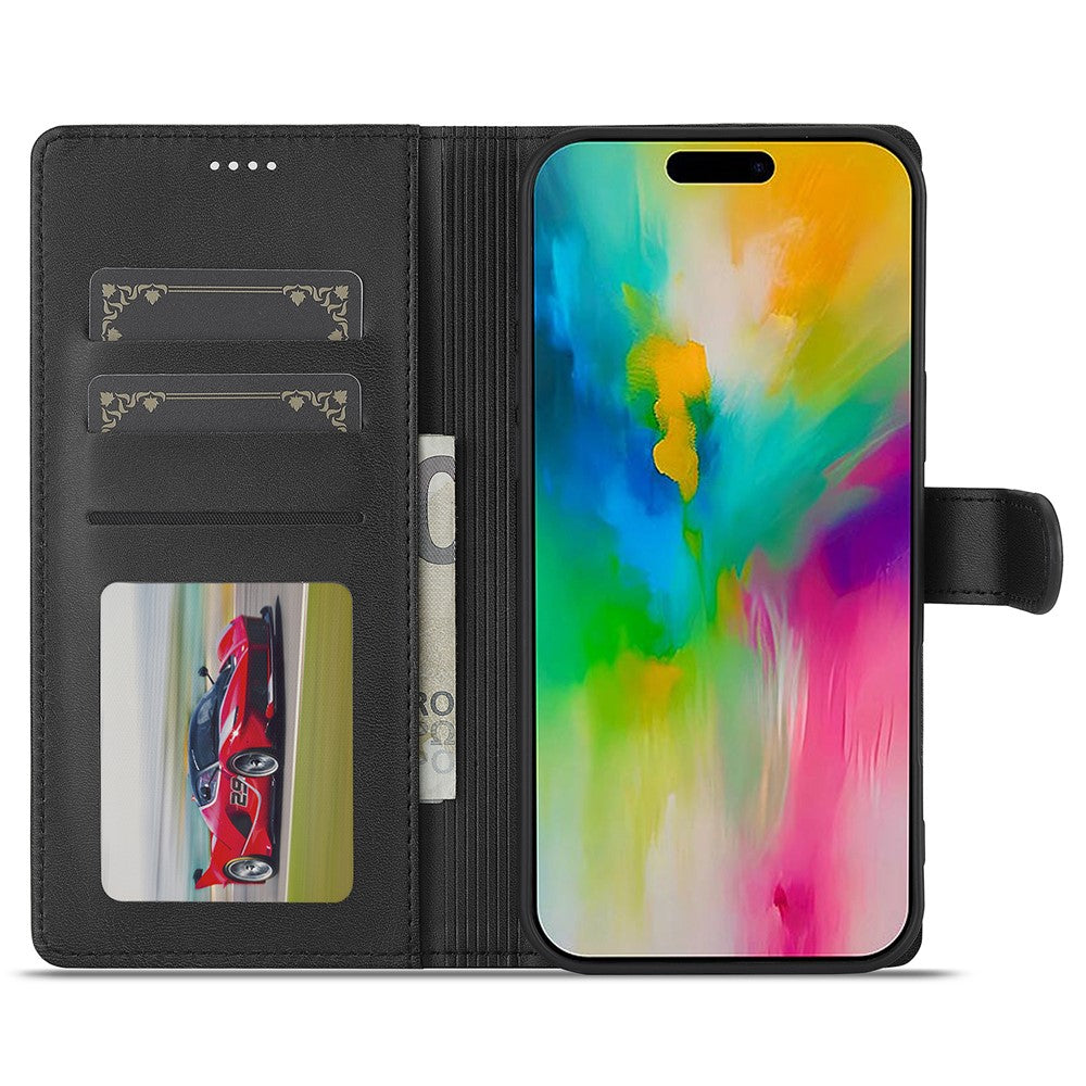 LC.IMEEKE For iPhone 16 Case Calf Texture PU Leather Stand Wallet Phone Cover