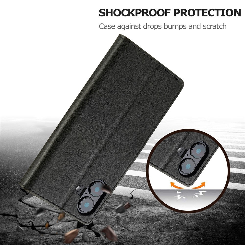 LC.IMEEKE For iPhone 16 Case Calf Texture PU Leather Stand Wallet Phone Cover
