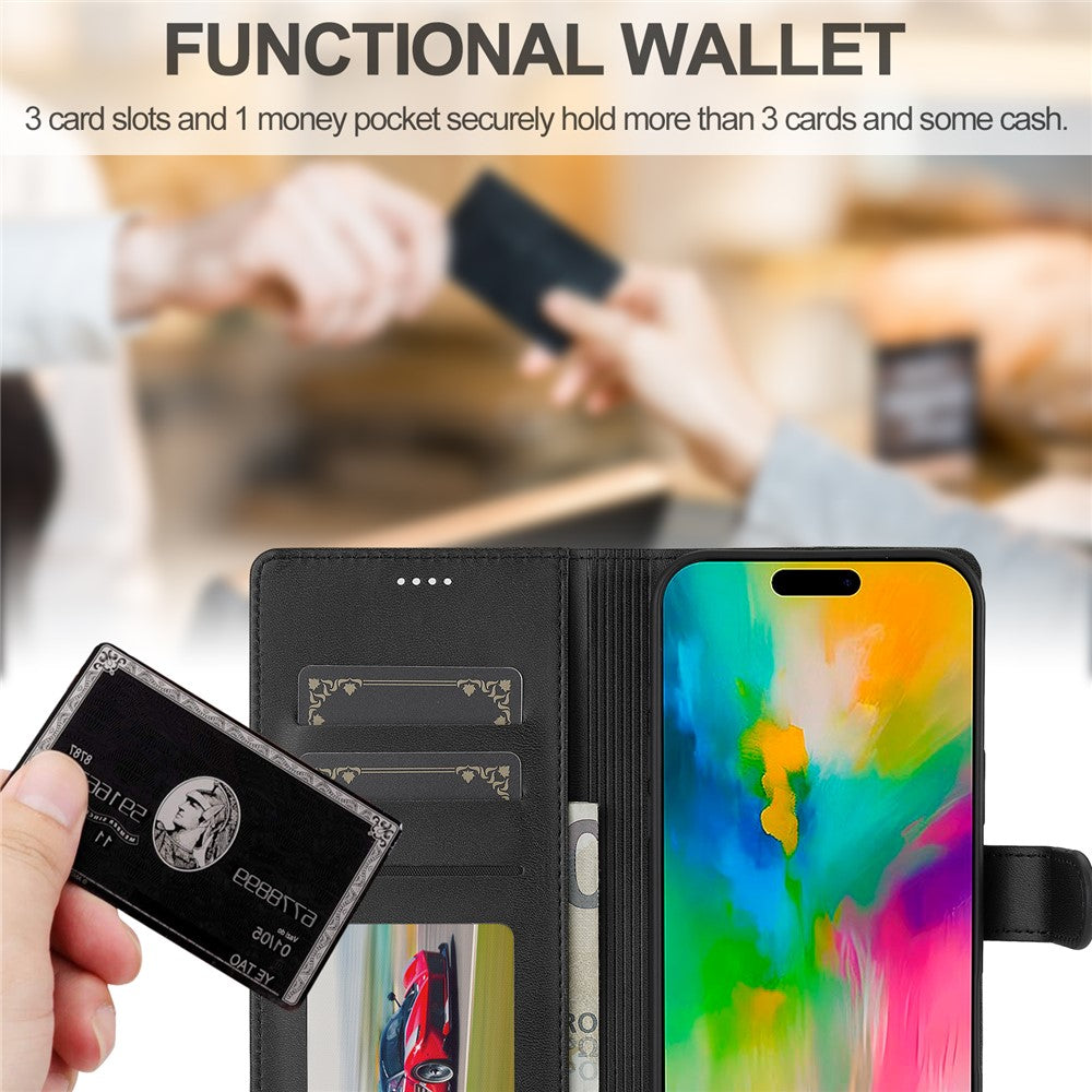 LC.IMEEKE For iPhone 16 Case Calf Texture PU Leather Stand Wallet Phone Cover