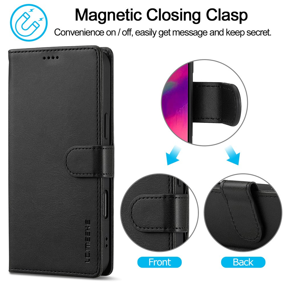 LC.IMEEKE For iPhone 16 Case Calf Texture PU Leather Stand Wallet Phone Cover