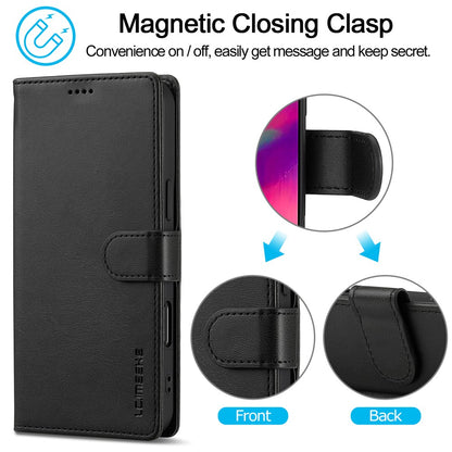 LC.IMEEKE For iPhone 16 Case Calf Texture PU Leather Stand Wallet Phone Cover