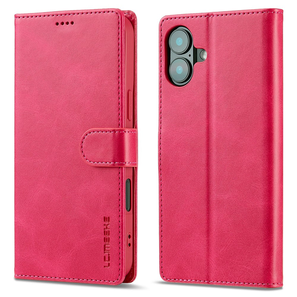 LC.IMEEKE For iPhone 16 Case Calf Texture PU Leather Stand Wallet Phone Cover