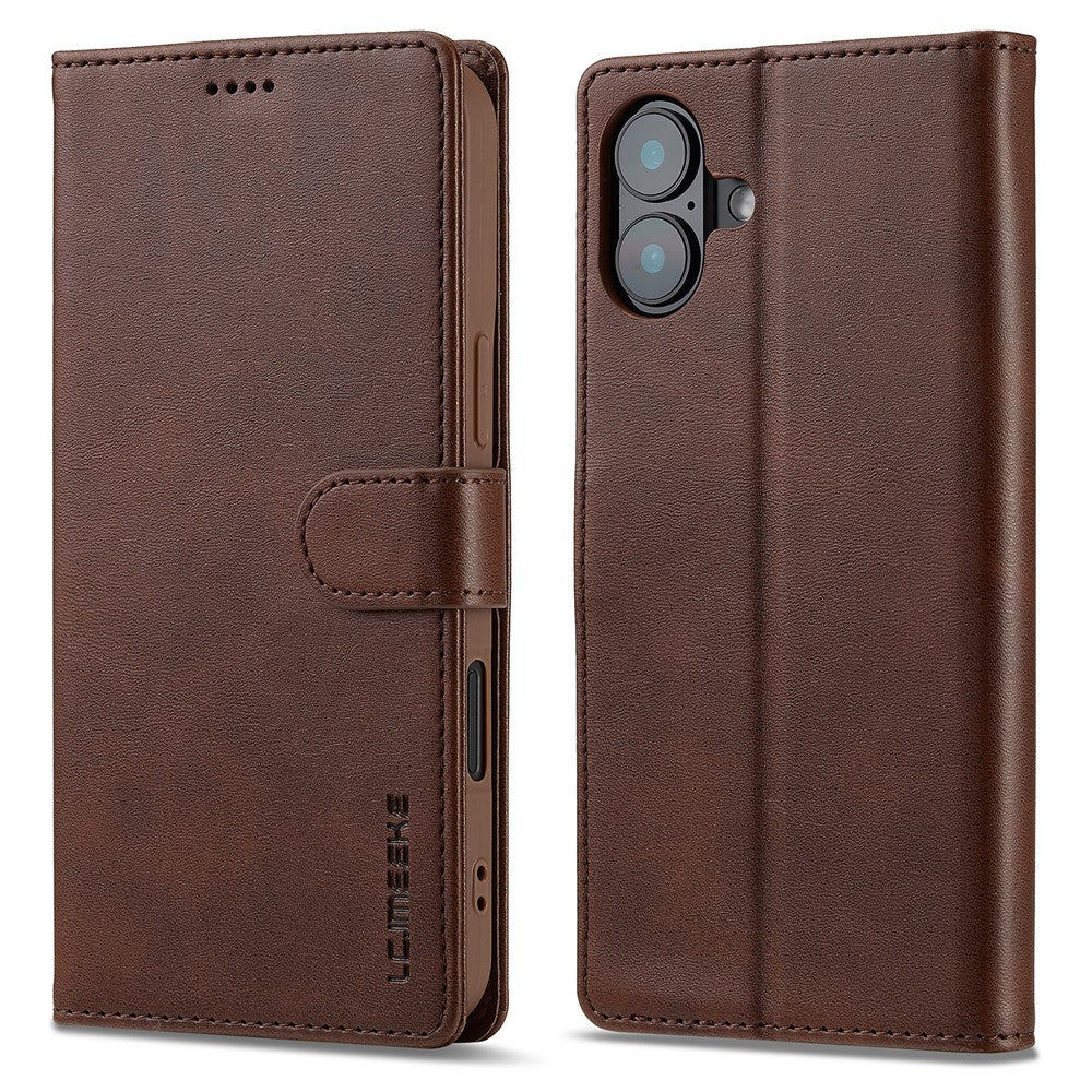 LC.IMEEKE For iPhone 16 Case Calf Texture PU Leather Stand Wallet Phone Cover