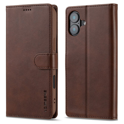 LC.IMEEKE For iPhone 16 Case Calf Texture PU Leather Stand Wallet Phone Cover