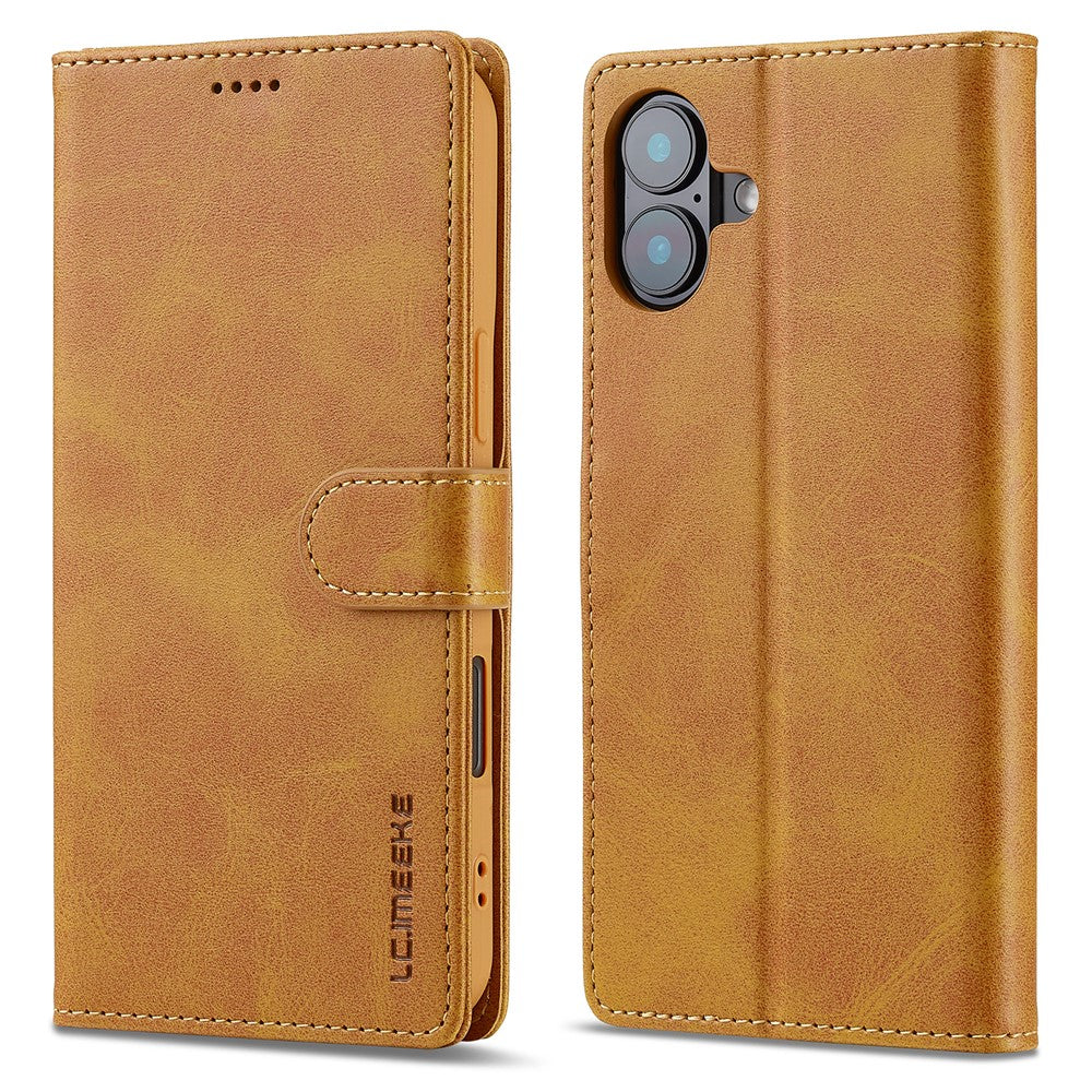 LC.IMEEKE For iPhone 16 Case Calf Texture PU Leather Stand Wallet Phone Cover