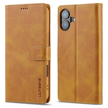 LC.IMEEKE For iPhone 16 Case Calf Texture PU Leather Stand Wallet Phone Cover