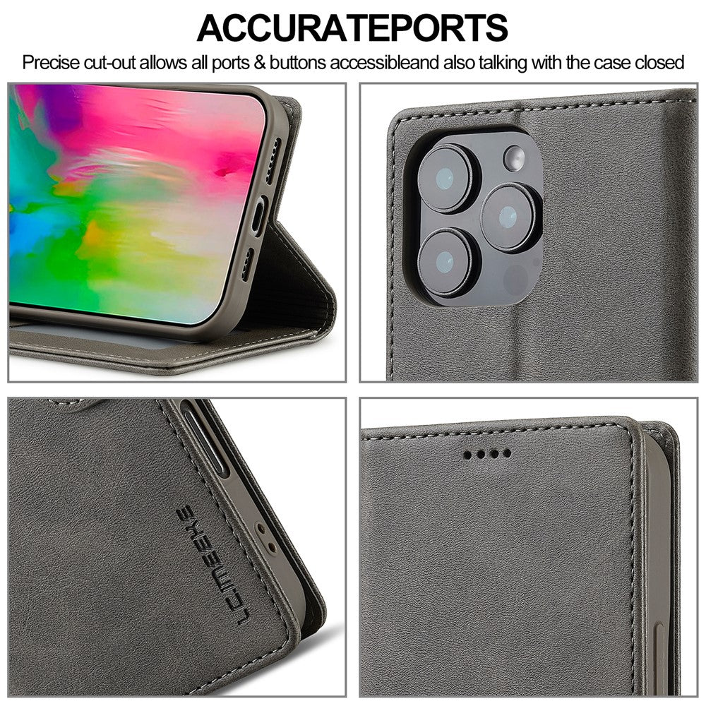 LC.IMEEKE For iPhone 16 Pro Case Calf Texture PU Leather Stand Wallet Phone Cover