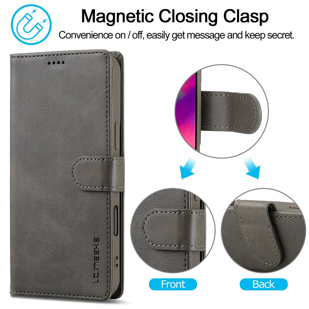 LC.IMEEKE For iPhone 16 Pro Case Calf Texture PU Leather Stand Wallet Phone Cover