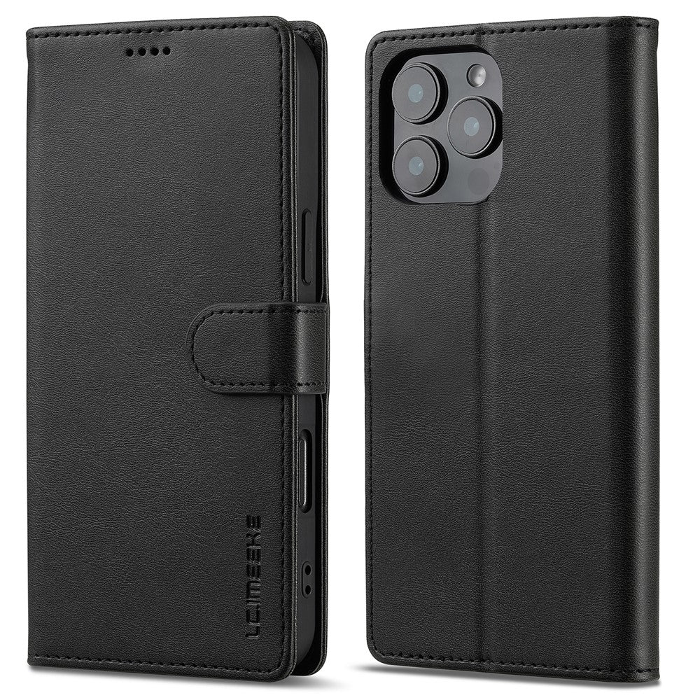 LC.IMEEKE For iPhone 16 Pro Case Calf Texture PU Leather Stand Wallet Phone Cover