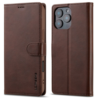 LC.IMEEKE For iPhone 16 Pro Case Calf Texture PU Leather Stand Wallet Phone Cover