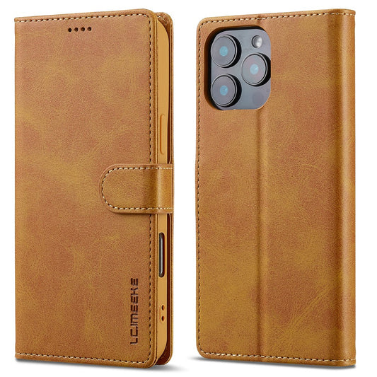 LC.IMEEKE For iPhone 16 Pro Max Case Calf Texture PU Leather Stand Wallet Phone Cover