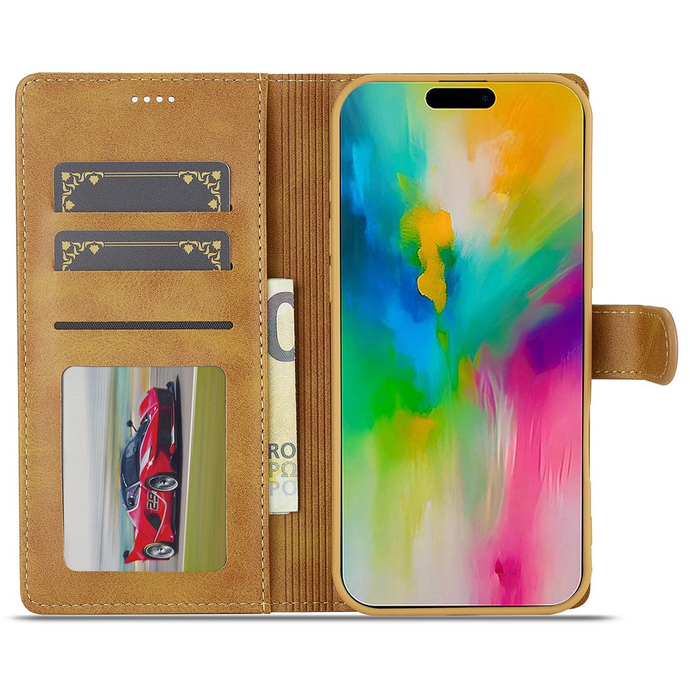 LC.IMEEKE For iPhone 16 Pro Max Case Calf Texture PU Leather Stand Wallet Phone Cover