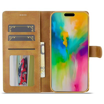 LC.IMEEKE For iPhone 16 Pro Max Case Calf Texture PU Leather Stand Wallet Phone Cover