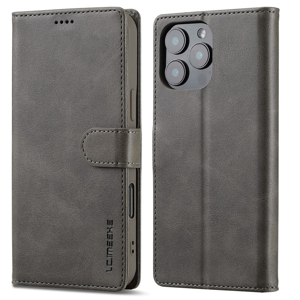 LC.IMEEKE For iPhone 16 Pro Max Case Calf Texture PU Leather Stand Wallet Phone Cover