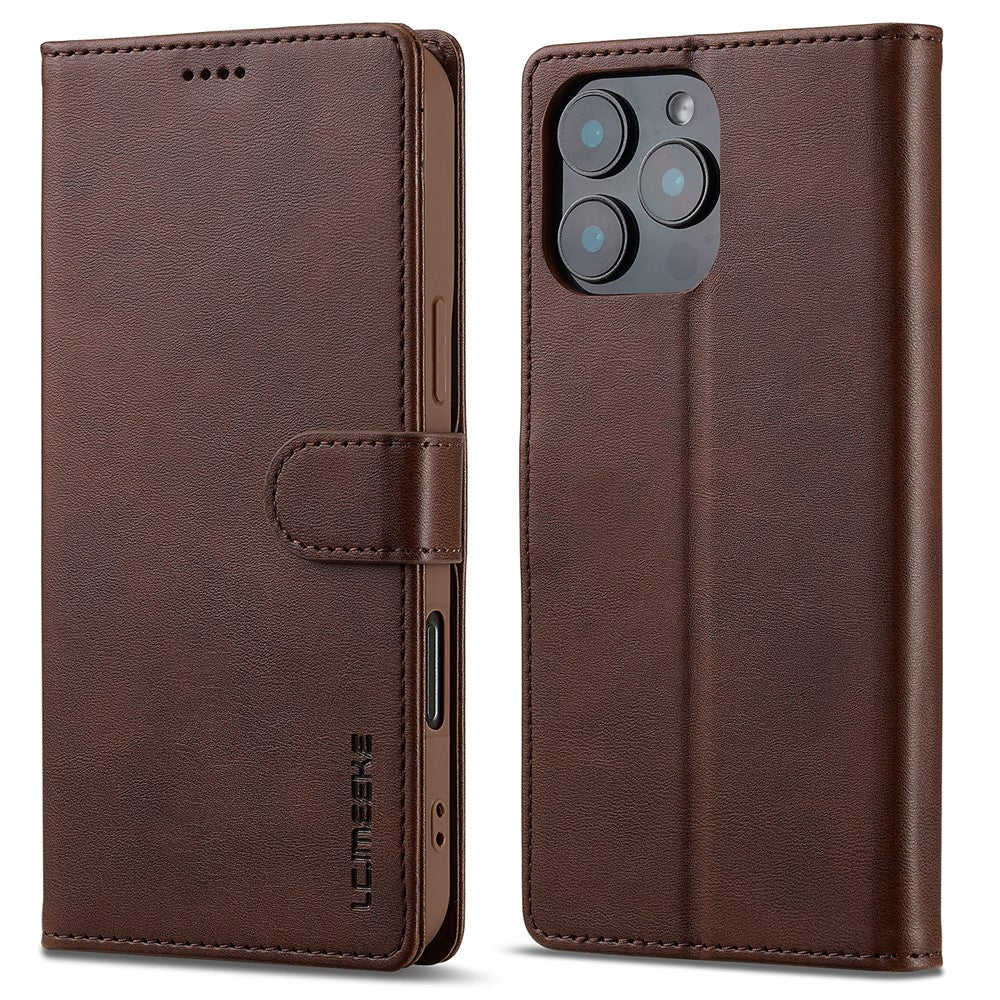 LC.IMEEKE For iPhone 16 Pro Max Case Calf Texture PU Leather Stand Wallet Phone Cover