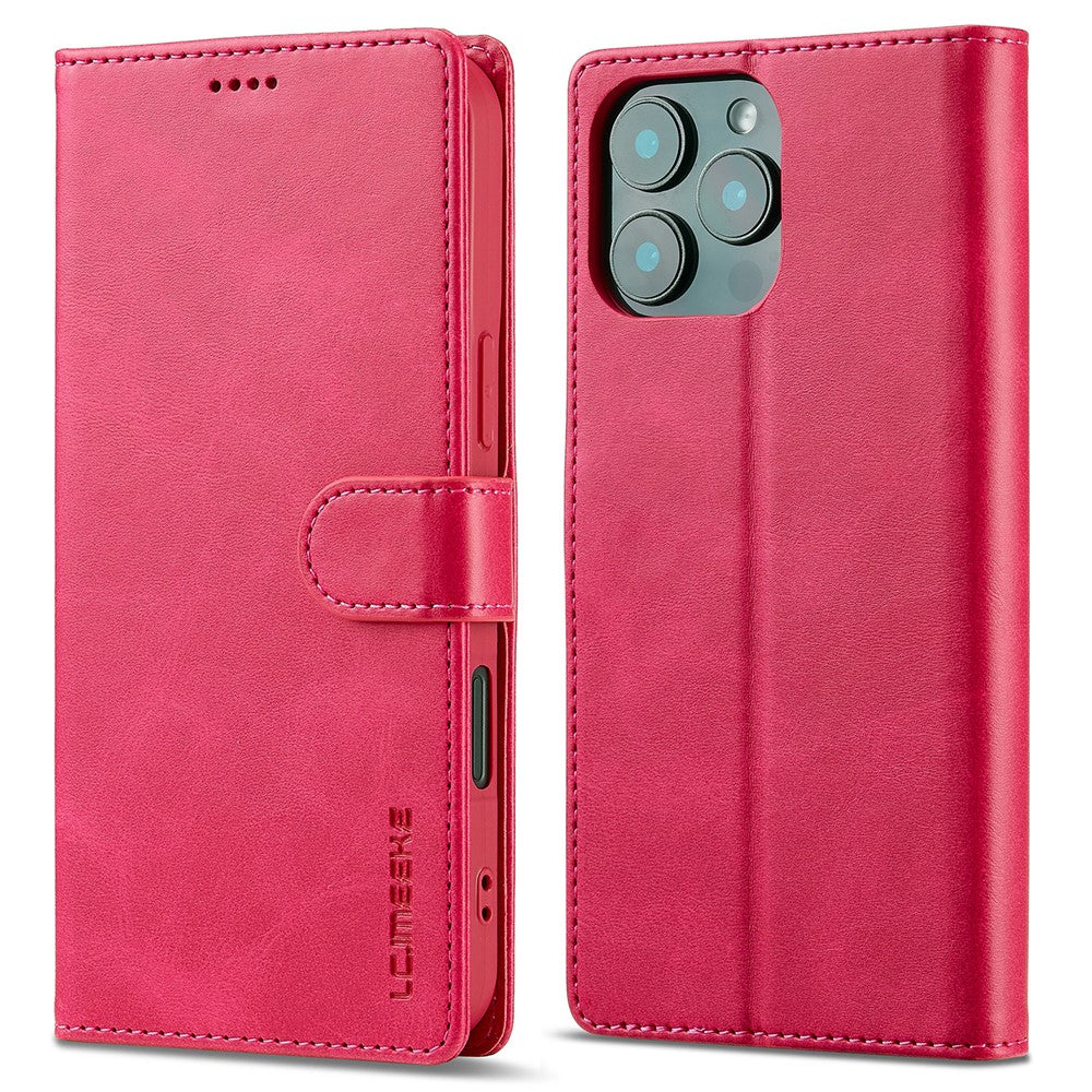 LC.IMEEKE For iPhone 16 Pro Max Case Calf Texture PU Leather Stand Wallet Phone Cover