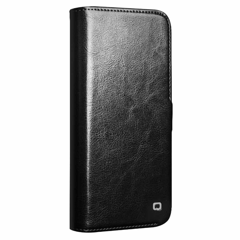 QIALINO For iPhone 16 Pro Max Case TPU+Genuine Cow Leather Wallet Phone Cover