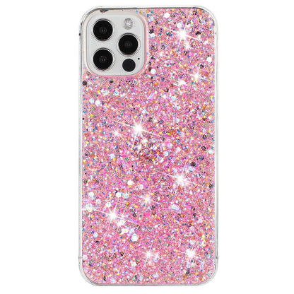 For iPhone 16 Pro Case TPU Drop Protection Epoxy Glittery Sequins Phone Cover