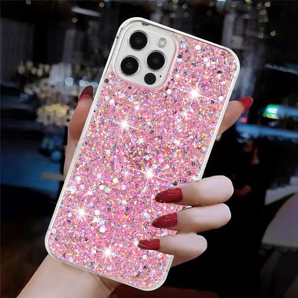 For iPhone 16 Pro Case TPU Drop Protection Epoxy Glittery Sequins Phone Cover