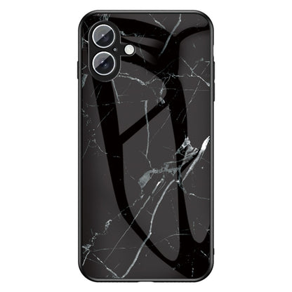 For iPhone 16 Case Marble Pattern Tempered Glass + PC + TPU Protective Phone Cover